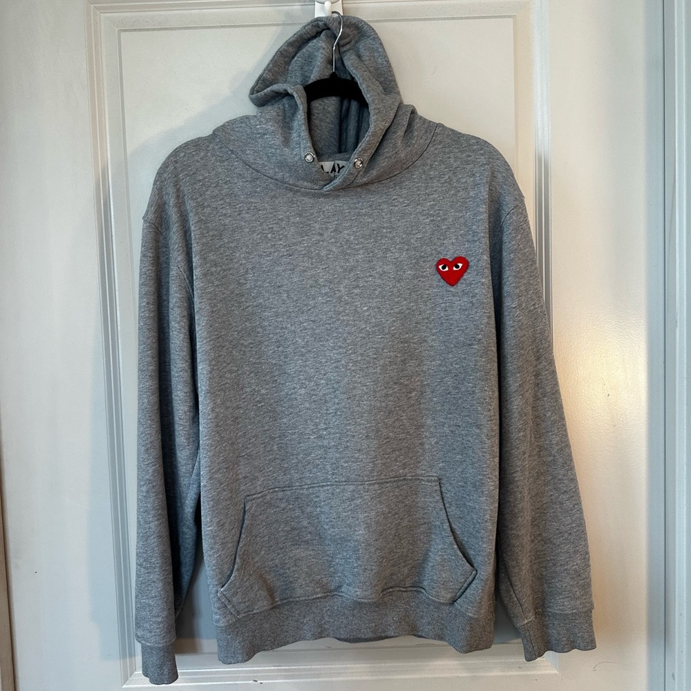 Comme Des Garçons Play Heart Charcoal Grey Hoodie, Large/XLarge